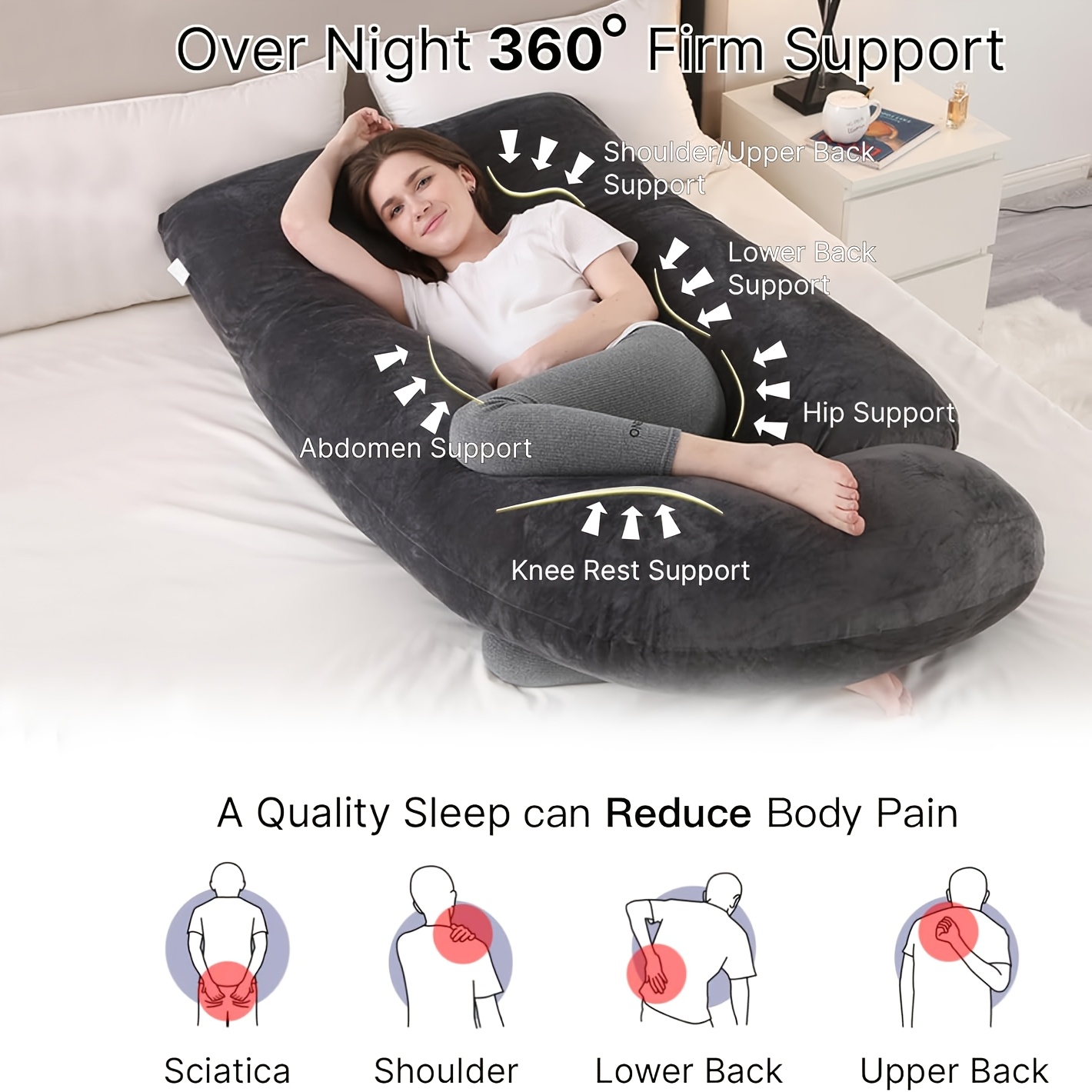 G-shaped Lumbar Support Pregnancy Pillow, Side Sleeping Wedge Pillow with Removable Washable Cover, Provides Full Body Support for Various Sleeping Positions Including Side and Back Sleeping, Ergonomic Cushion