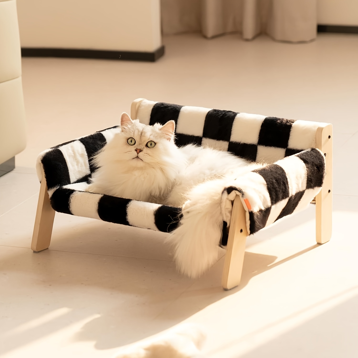 

1pc Wooden Cat Couch Bed With Removable Mattress Cover - Elevated Pet Sofa For Indoor Cats, Kittens, Puppies, And Small Animals - Detachable Design, Suitable For