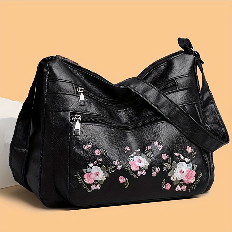 

1pc Simple Fashion Business Crossbody Bag, Embroidered Shoulder Bag