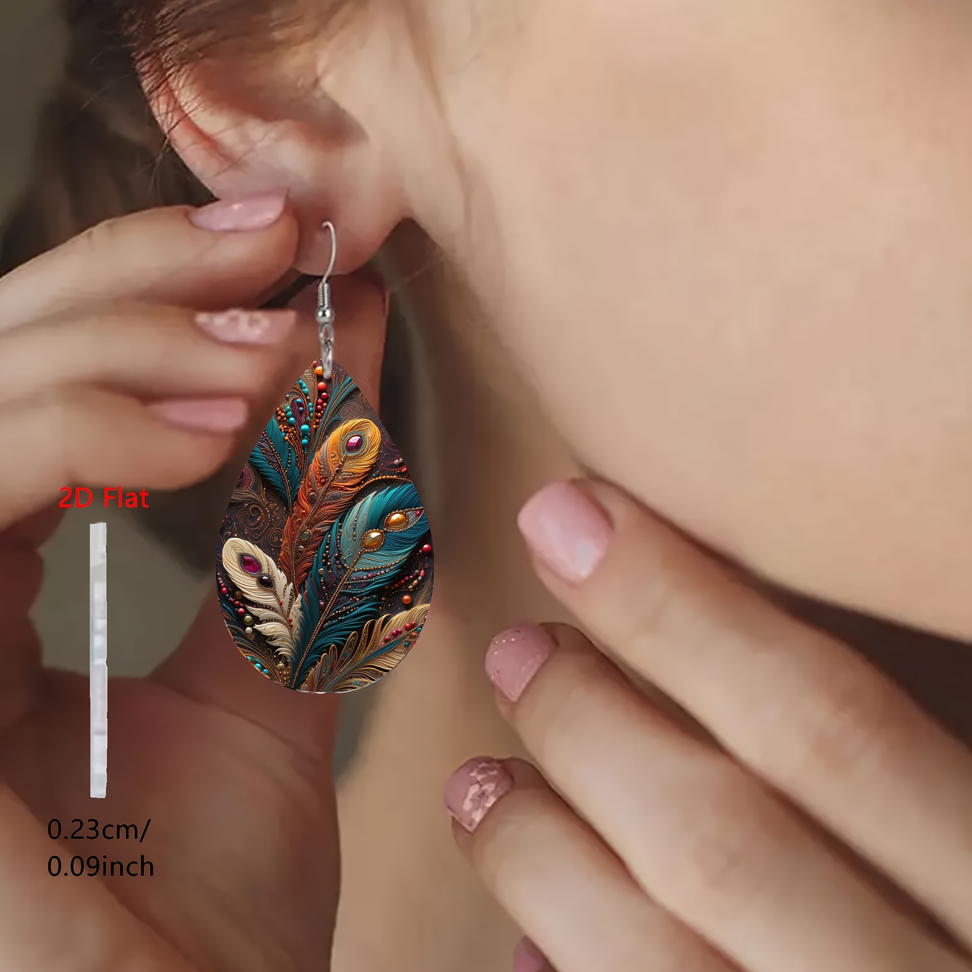 Women's Bohemian Feather Pattern Dangle Earrings, Retro Style