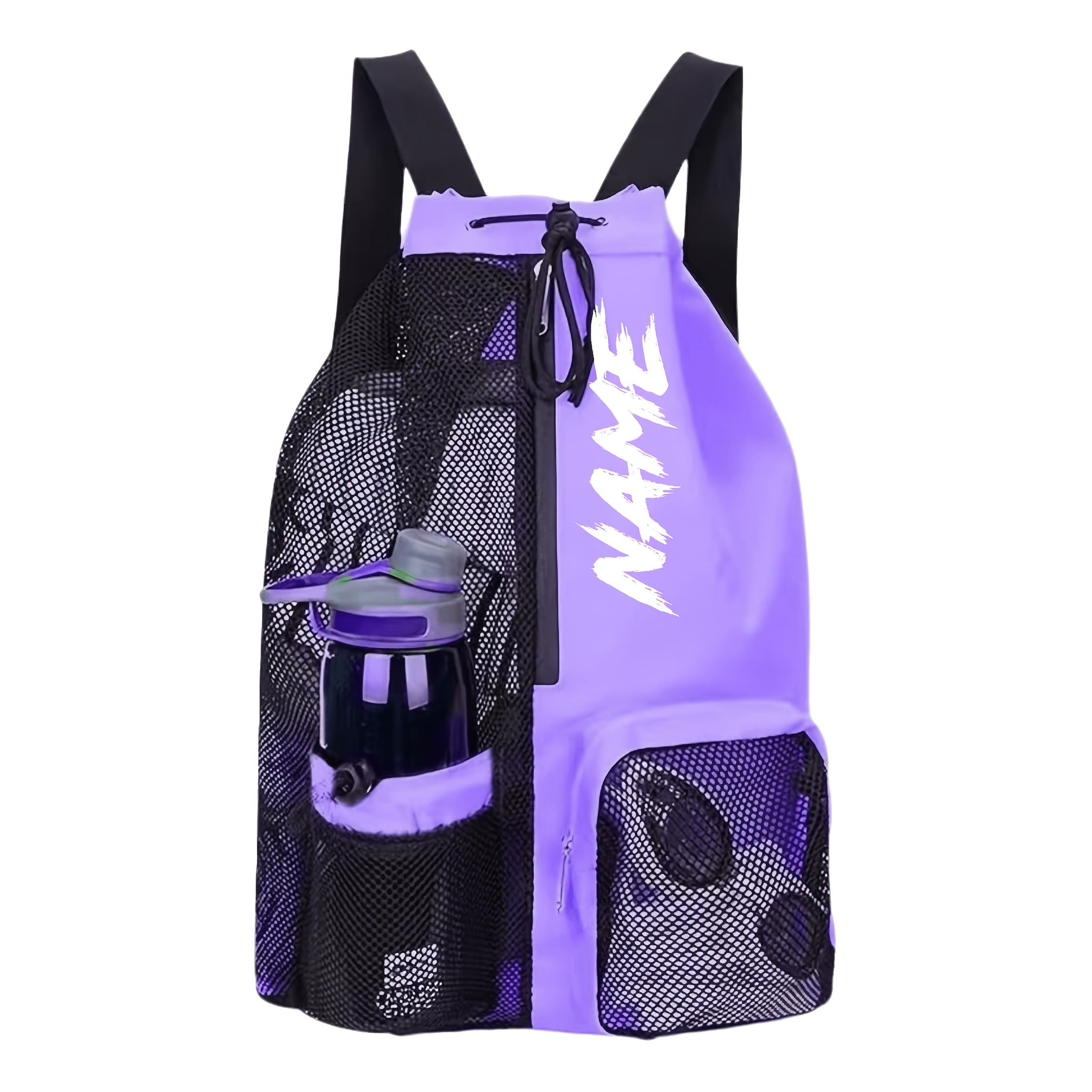 TEMU Customizable Name Mesh Drawstring Backpack, Adjustable Mesh Bag With Multiple Colors, Large Capacity, Durable Nylon, Multiple Zippered