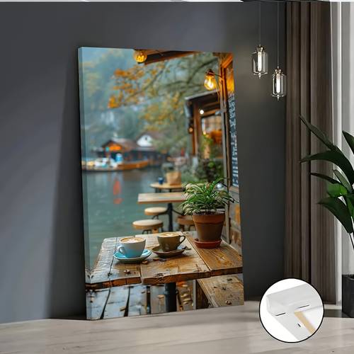2d flat modern cafe framed canvas painting solid around frame poster suitable for living room decor hook installation in 16x24 24x36 inch sizes elegant for decoration 2d flat