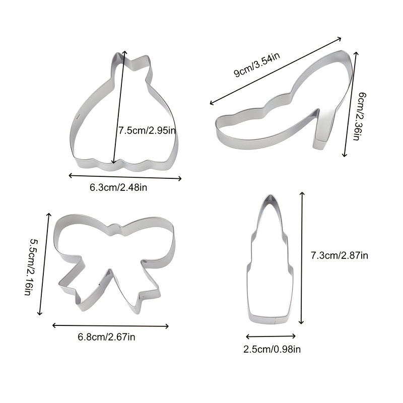 TEMU 4er-Set Geburtstags-Hochzeits-Serien Keksformen, Edelstahl Materialformen, Mit: Lippenstift, High Heels, Rock, Fliege Vier verschiedene Formen,