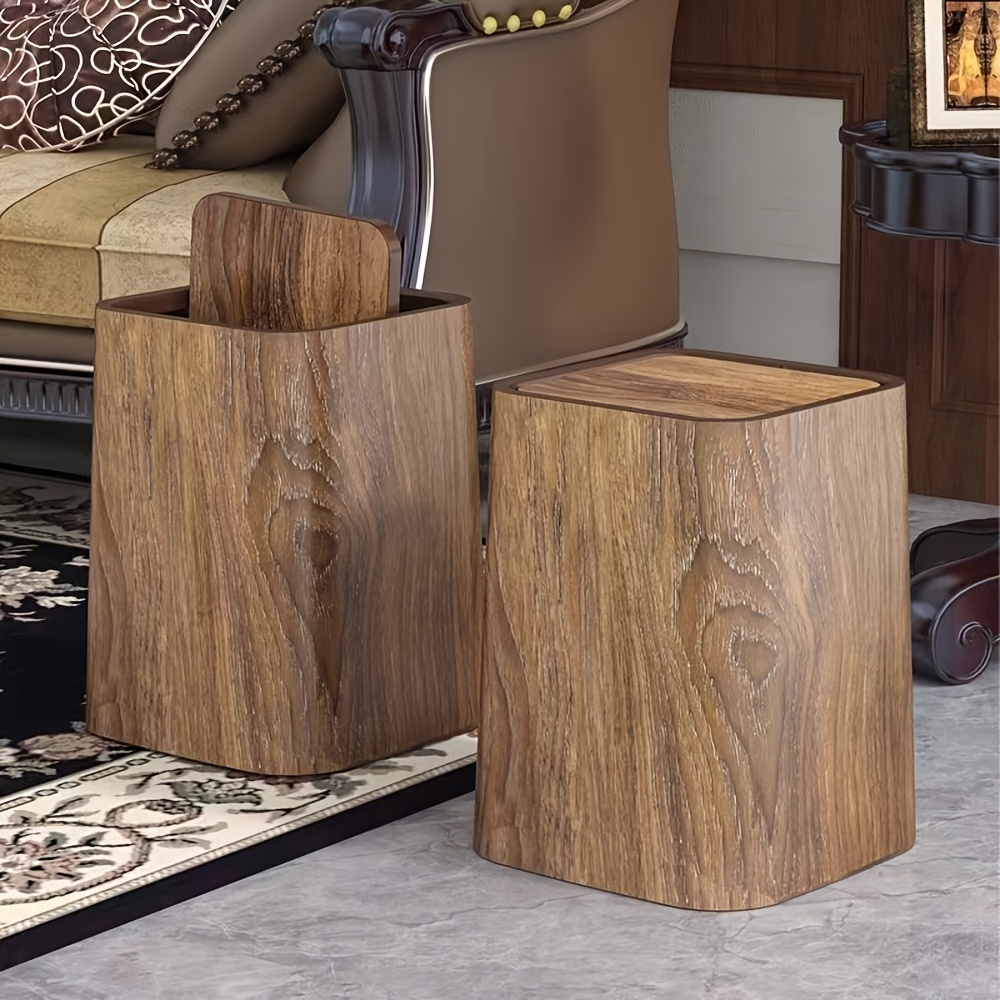 2025 new retro imitation wood grain trash can household tea table tea room living room kitchen toilet large capacity paper basket plastic bucket advanced sense 1