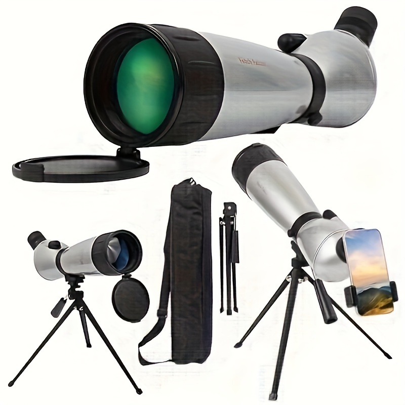 

Fetch 20-60x80 Fmc Hd Bak4 Spotting Scopes (third Generation, Water-resistance Long Range Spotting) With Metal Tripod Phone Adapter And Carry Bag (20-60x80 With Phone Holder Silver)