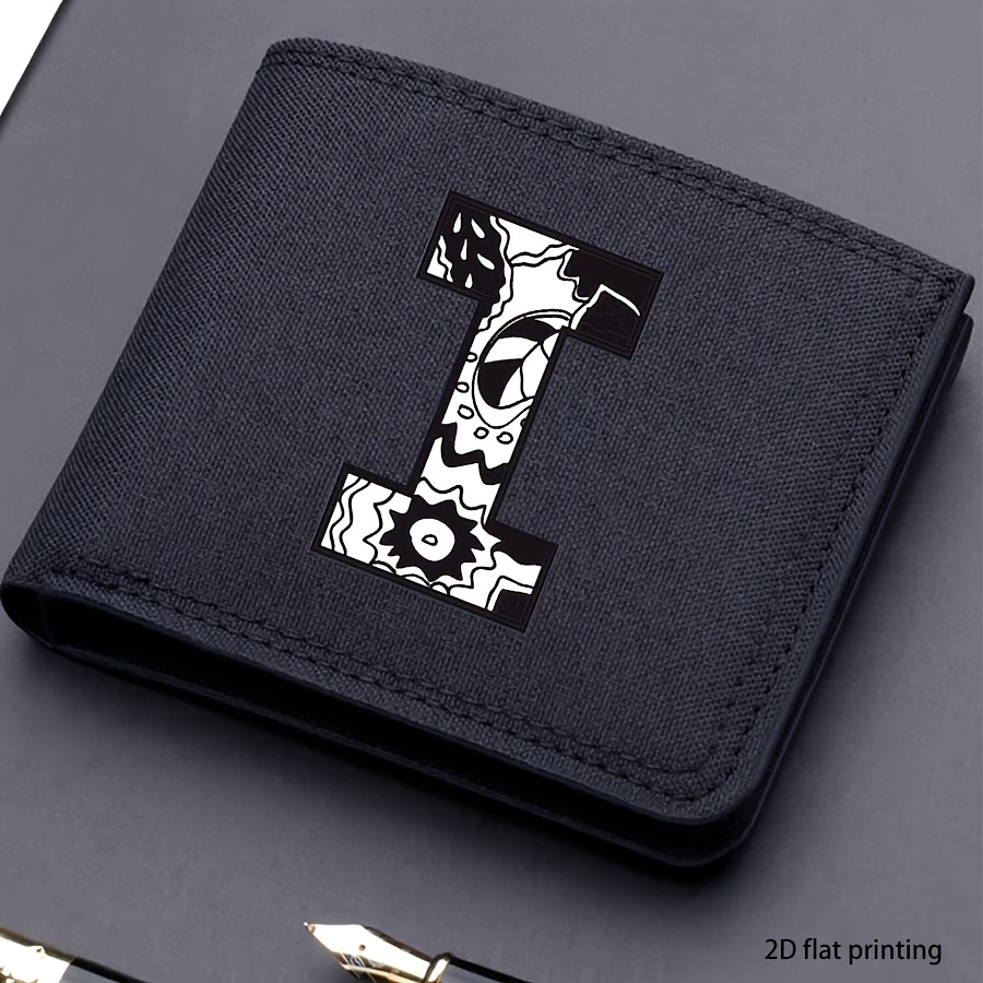 1 pieza, Cartera corta de lona impresa con 26 letras de moda para hombre, Cartera plegable con nombre propio, Cartera corta casual para negocios con ranuras para tarjetas, Regalo para hombres (impresión plana 2D)