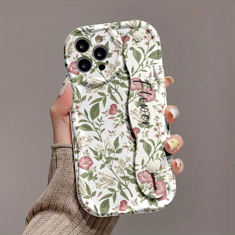 TEMU Phone Case - A Anti-fall Cream Wrist Strap Style Anime Pattern Printed Phone Case Suitable For Series 11\12\13\14\15\16promax Series