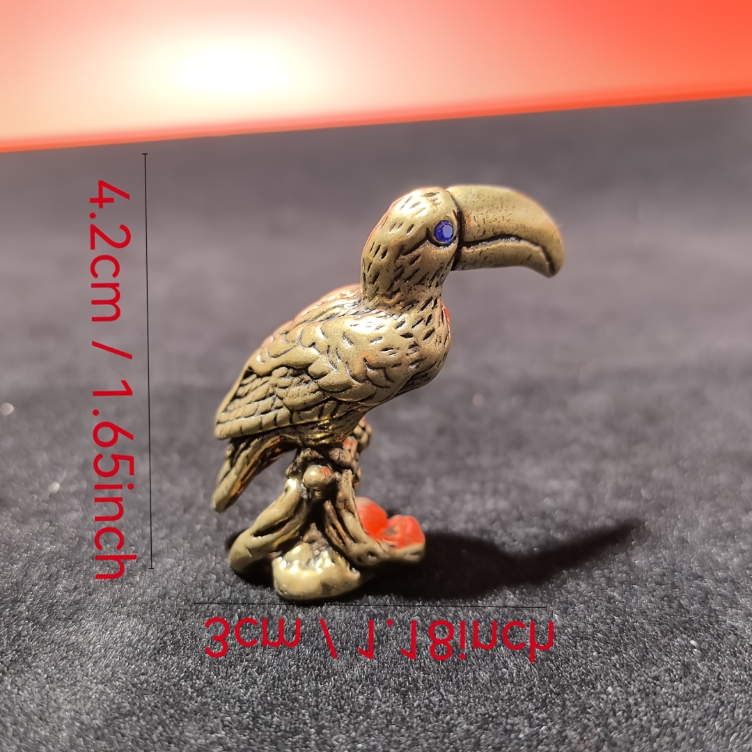 TEMU 1pc Vintage Brass Bird Figurine - Handcrafted Metal Sculpture With Intricate Textured Design, Golden Finish For Living Room, Bedroom, Office