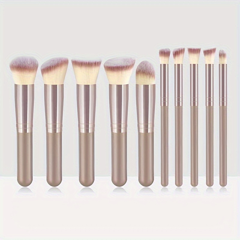 

10-piece Champagne Makeup Brush Set - Ultra Soft Synthetic Bristles, Includes Foundation, Blush & Eyeshadow Brushes - Hypoallergenic, Perfect For All Skin Types, Travel-friendly