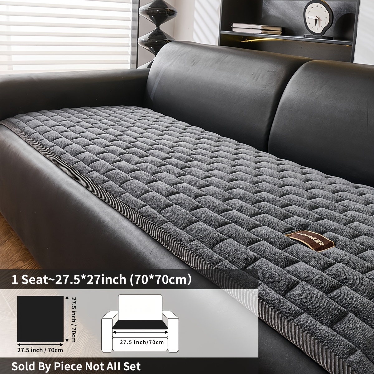 TEMU 1pc Non-slip Washable Solid Sofa Cushion Cover, Leather Embellishment, Home And Pet-friendly, Furniture Protector, For Bedroom, Office, Living