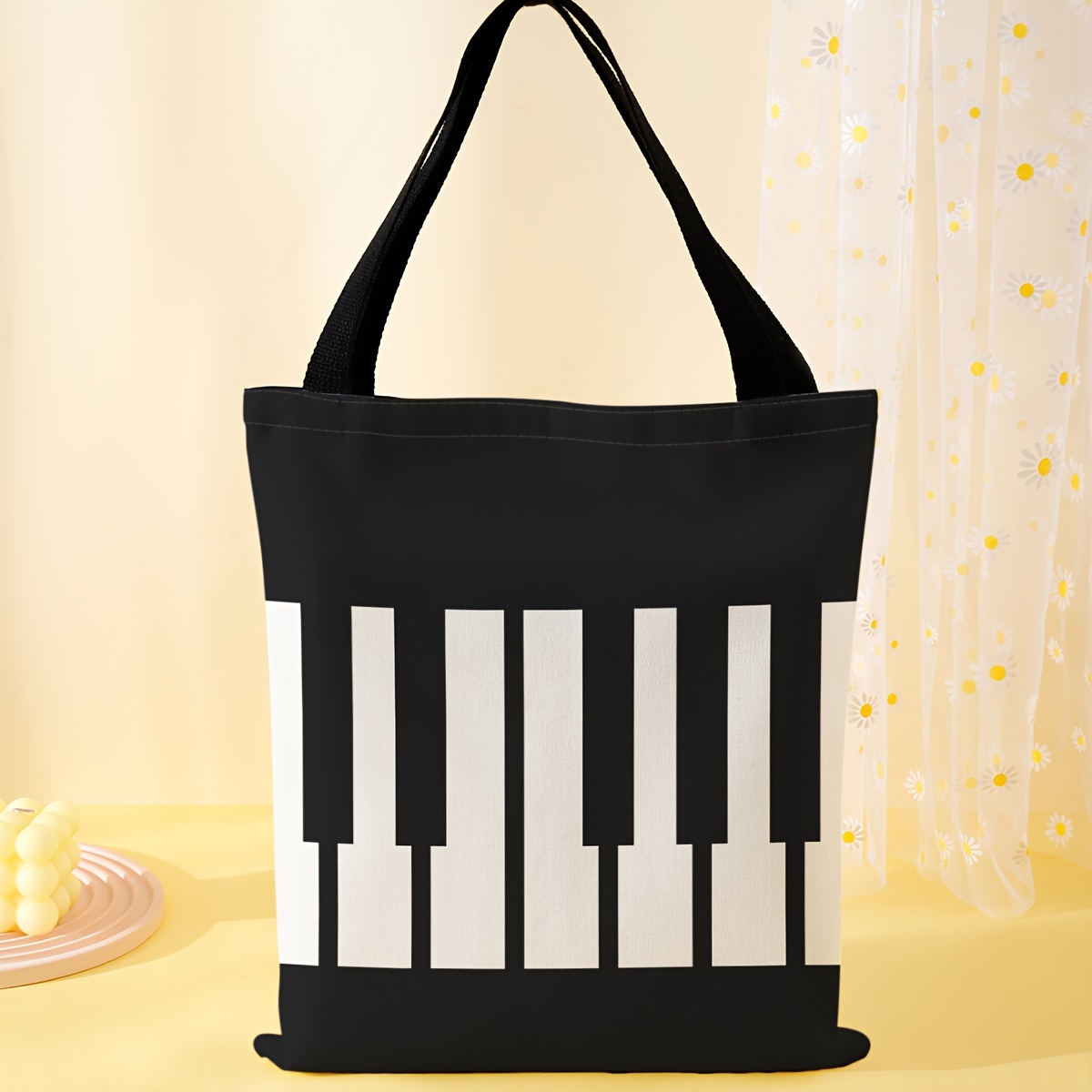 TEMU 1pc Piano Key Bag, Large Shoulder Bag, Multifunctional Small Backpack, Suitable For Commute Women's Shopping Bag, Fashion Folding Shoulder Bag