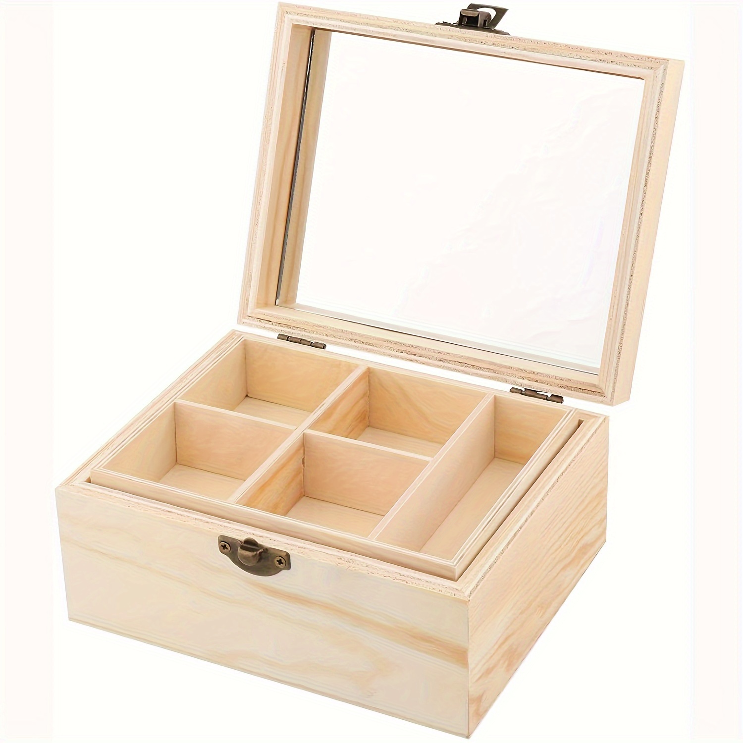 

Boîte à bijoux en bois avec compartiment pour boutons de manchette, organiseur rectangulaire de table, étui de rangement multifonction de grande avec fermeture à boucle - 1