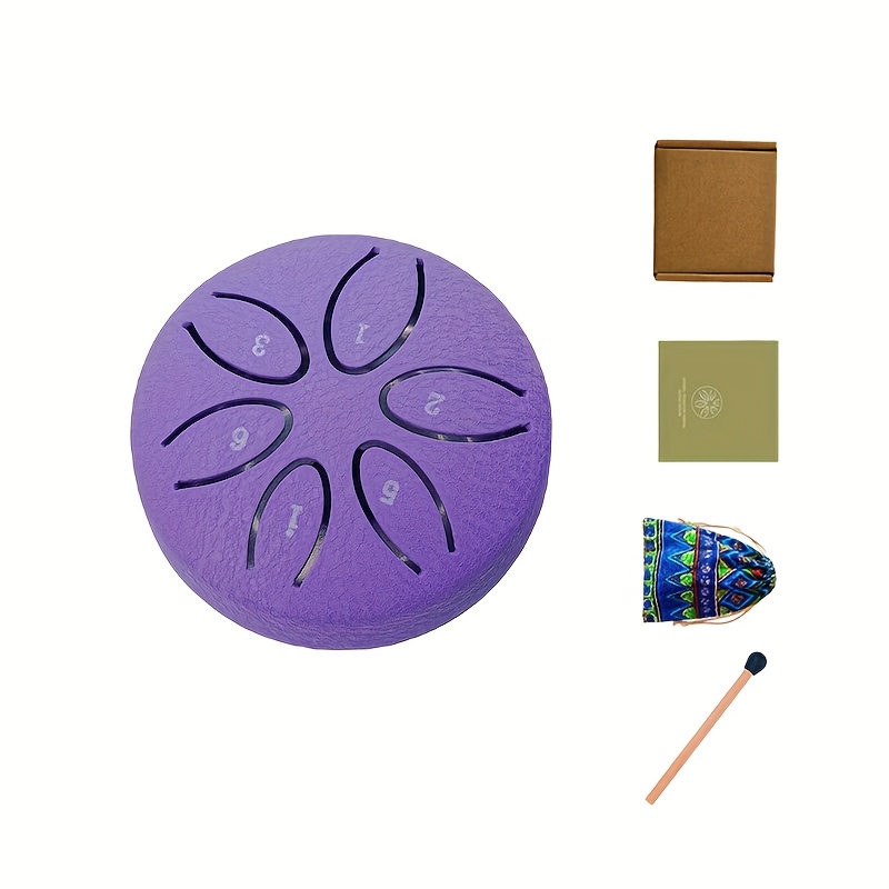 

1pc Purple 3-inch Mini Steel Tongue Drum With - Carbon Steel Percussion Instrument, Hollow Body, Portable Iron Drum For Beginners, Includes Sheet Music And Carrying Pouch