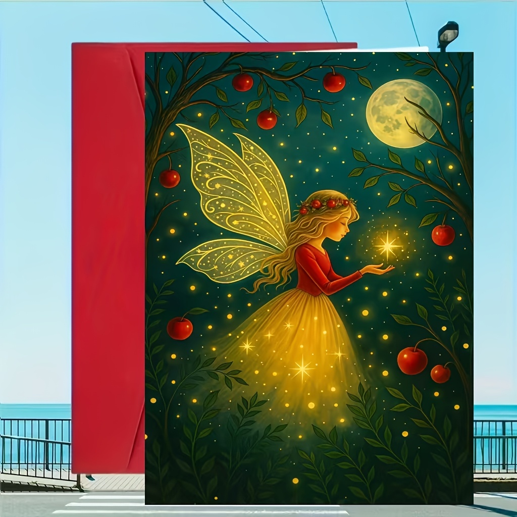TEMU 1pc Night Fairy Greeting Card – Whimsical Fairy Design, Suitable For, Any Occasion Birthday Greeting Card
