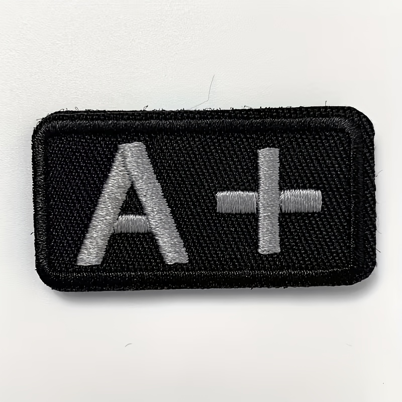 TEMU Écusson brodé à rapide pour identifier , fond noir et lettres blanches A+/B+/O+/AB + Etc. 8 styles disponibles, badge de médical, veste, sac à