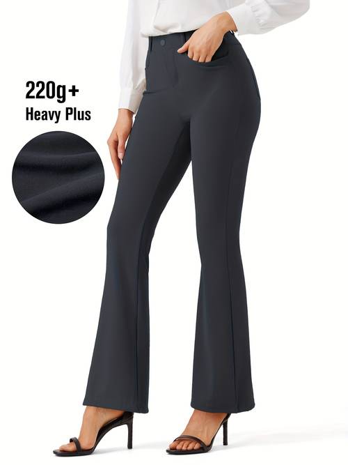 womens yoga dress pants lightweight high waisted stretch work office flare leggings wide leg casual with belt loops 4 pockets