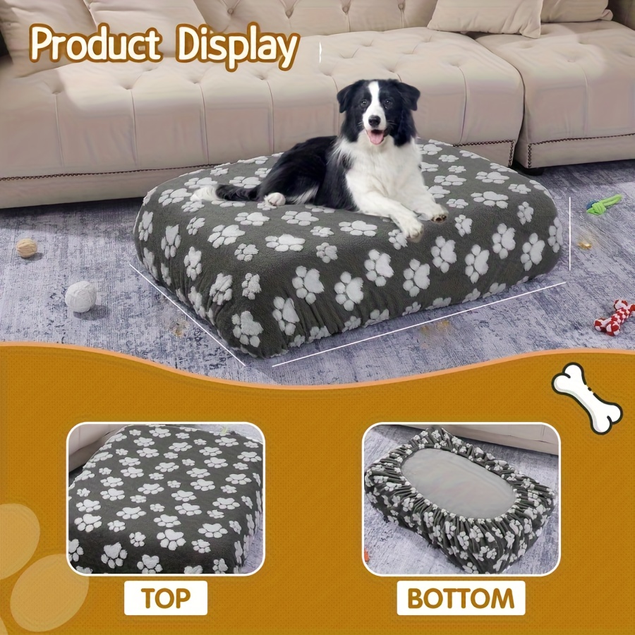E-shop Plüschige warme Hundebett-Abdeckung, 112*89*20 cm/44,1*35*7,8 Zoll, Niedliche Cartoon-Pfotenabdrücke, Waschbare wiederverwendbare