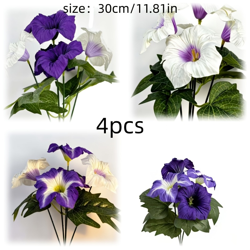 Image of 4pcs Assorted Colors Artificial Fake Flowers, Uv Resistant And Fade-free Spring Petunias, Suitable For Home Garden, Courtyard Terrace, Porch, Balcony Planter Decoration, Hanging Basket Embellishment