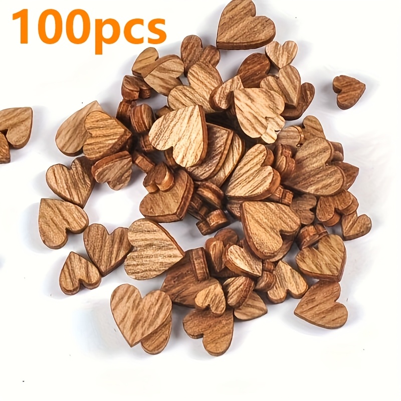 Image of 100pcs Set Of Mini Wooden Vintage Heart-shaped Ornaments, Suitable For Diy Craft Decorations, Halloween, Thanksgiving, Christmas Weddings, And Home Party Decor, Holiday Pendants, Hanging Decorations