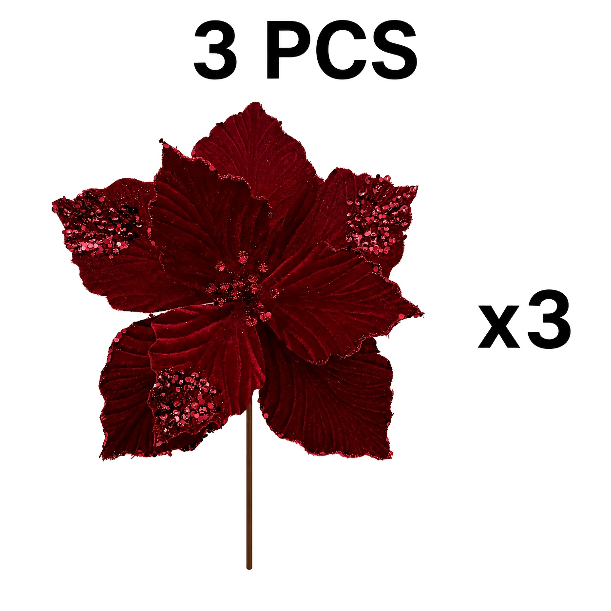 TEMU 3pcs Vertical Velvet Artificial Christmas Flower Y Velvet Touch Fake Flowers Christmas Tree Picks Home Wall Decoration Christmas Winter Accents