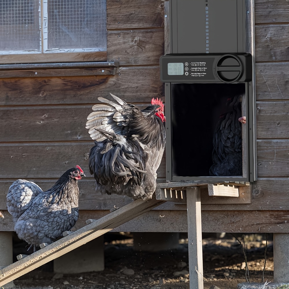 Image of Aluminum Durable Automatic Chicken Coop Door, Automatic Timer Switch Poultry Door, Battery Powered Low Energy Consumption Cage Door, Anti-pinch Design With Lcd Display (battery Not Included)