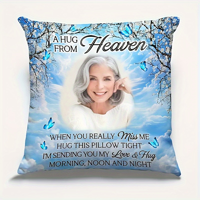 

Custom Plush Throw Pillow - 18x18 Inches, Personalized Memorial Gift With 'hug From Heaven' Design, Sofa & Bedroom Decor (pillow Insert Not Included)