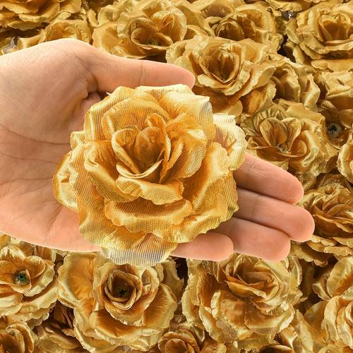 28pcs realistic artificial flowers 3 1 inch heads suitable for wedding valentines day christmas mothers day decorations luxury golden centerpieces no vase included