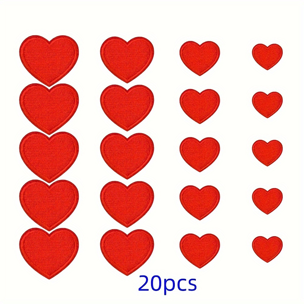 E-shop 20 Stk./Set Herzförmige Aufbügler Nähflecken Mini Herz Aufbügler Nähflecken Stickerei Applikation Dekorationsflecken Sortierte Größen Nähflecken