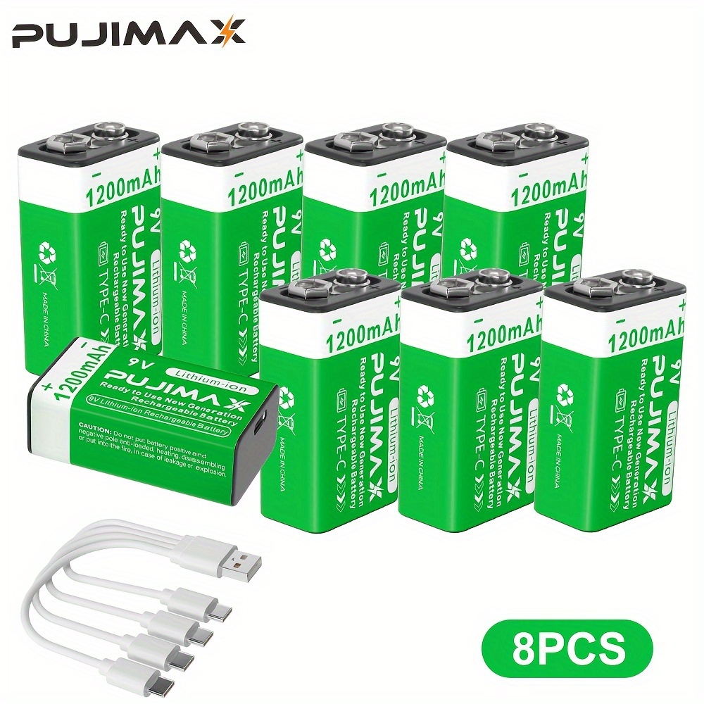 

Pujimax 8pcs/4pcs/2pcs 9v Lithium Battery With Type-c Port Battery