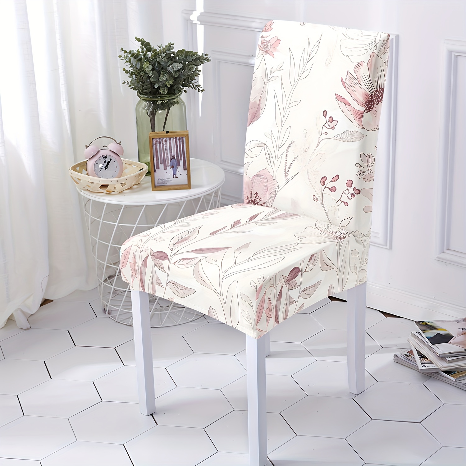 

4/6pc Fresh Floral Print Elastic Milk Silk Spandex Removable Washable Dining Chair Covers For Restaurant, Hotel, Ceremony, Holiday Decoration