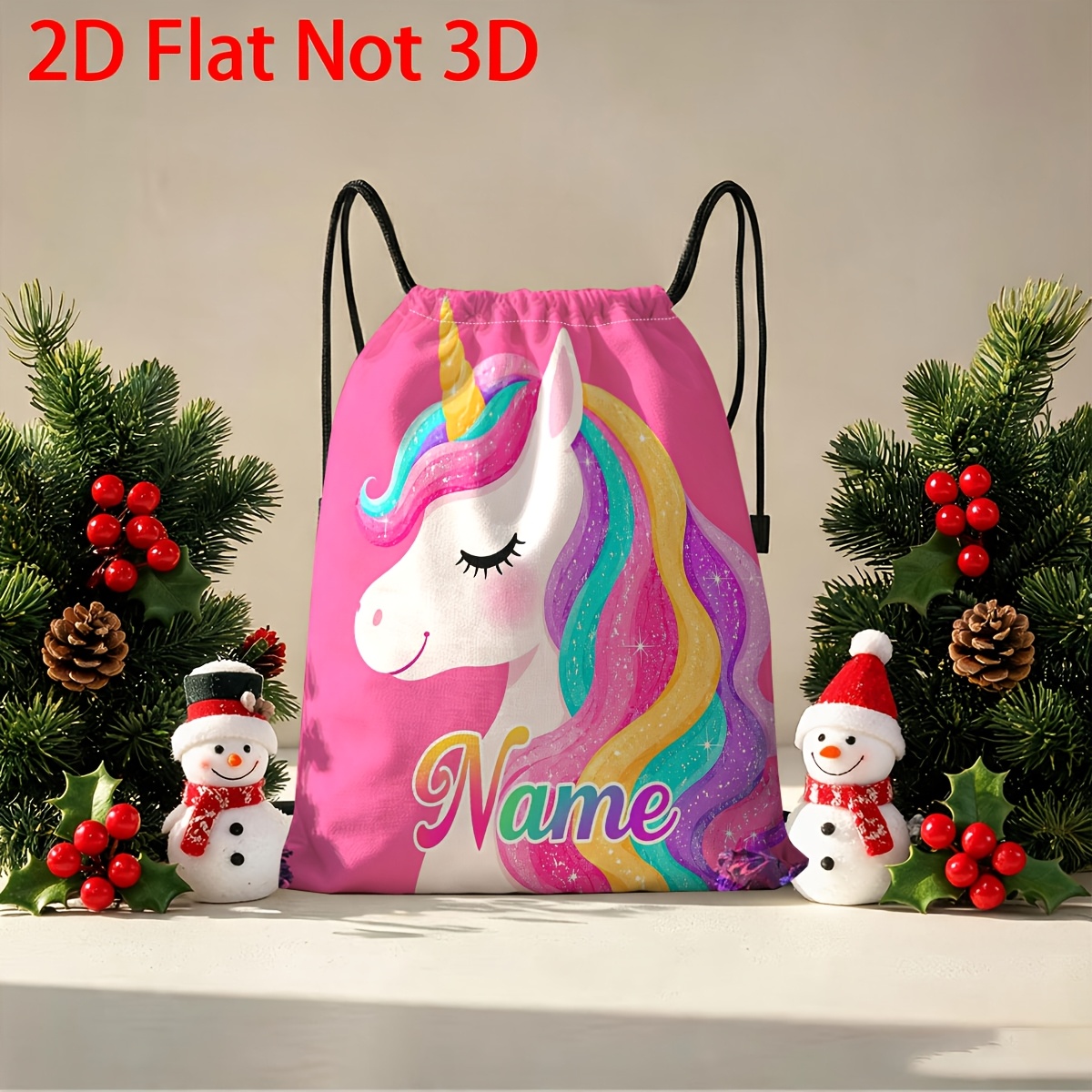 TEMU 1pc 1pcs Name Unicorn Hair Drawstring Bag Suitable For Gym, Travel, Camping - & Gift With Name/initials, Oxford Fabric, Portable For Fitness