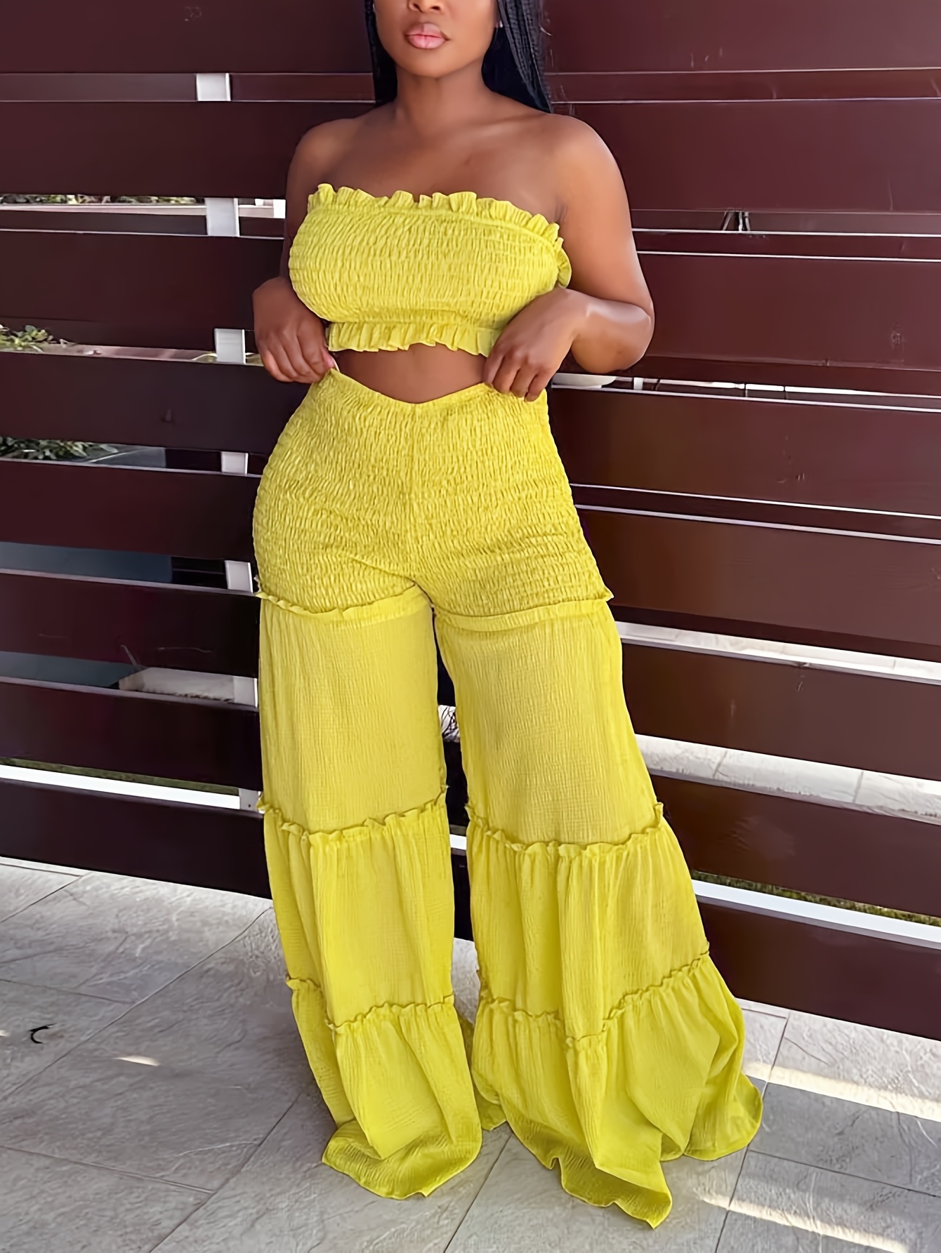 Women Rock and Frill Pants High Waist Solid Color Sheer Mesh
