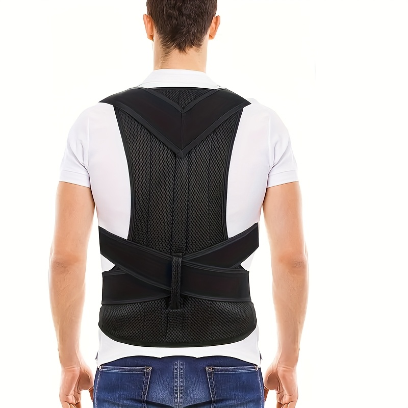 unisex adjustable lumbar support back brace breathable polyester fiber composite comfortable textile material spine   black details 0