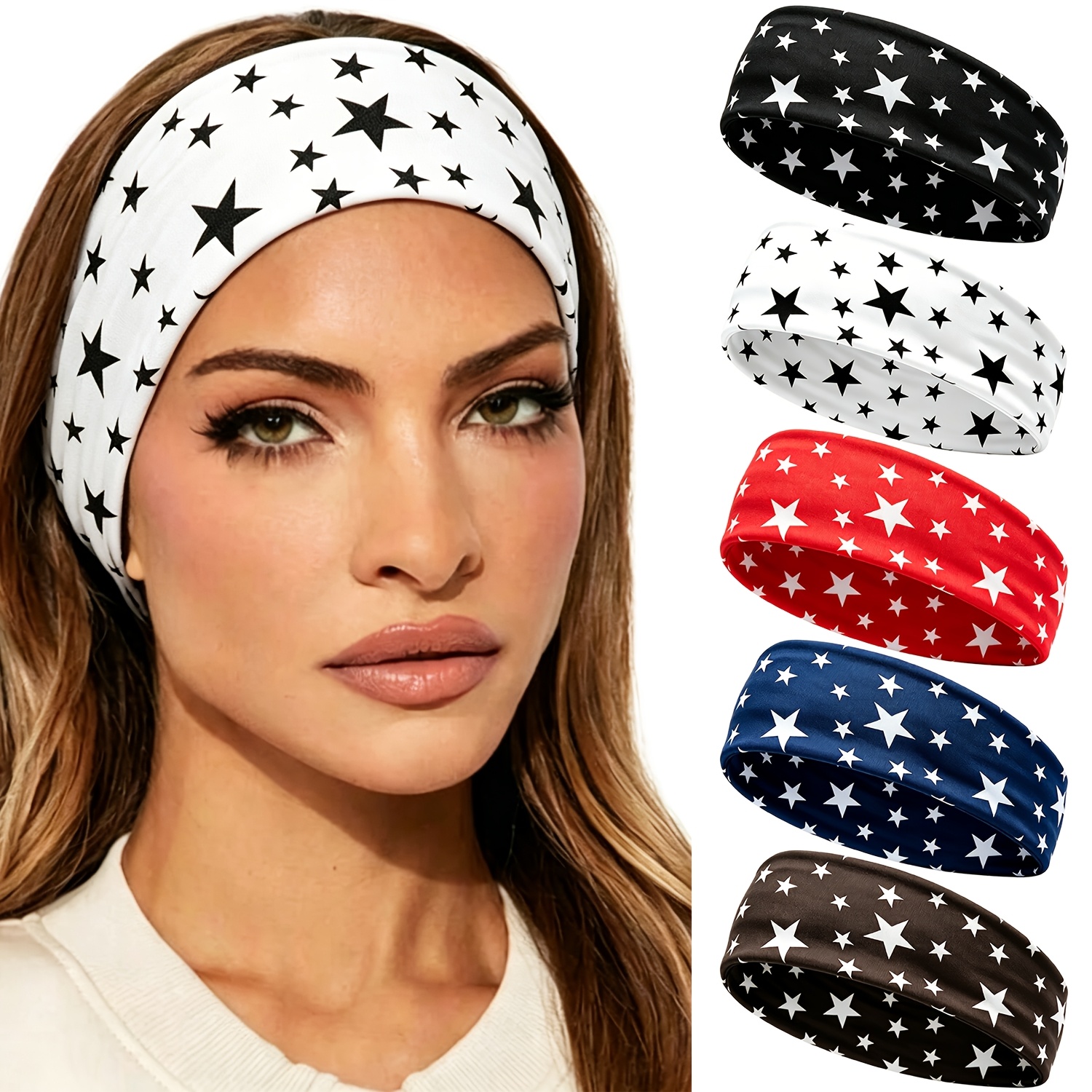 TEMU Set da 5 Fascie Sportive da Donna in Stile Boh矇mien, Elastiche Antiscivolo, Accessori per Capelli Casual a da Donna, Adatte per Uso , Lavaggio