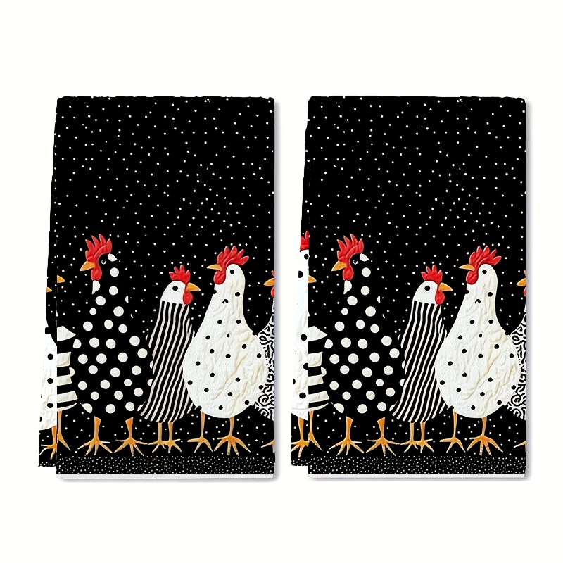 TEMU Ensemble de 2 torchons à vaisselle en microfibre , fond noir avec décoration à pois blancs, motif de tacheté , design imprimé facile, ultra-doux