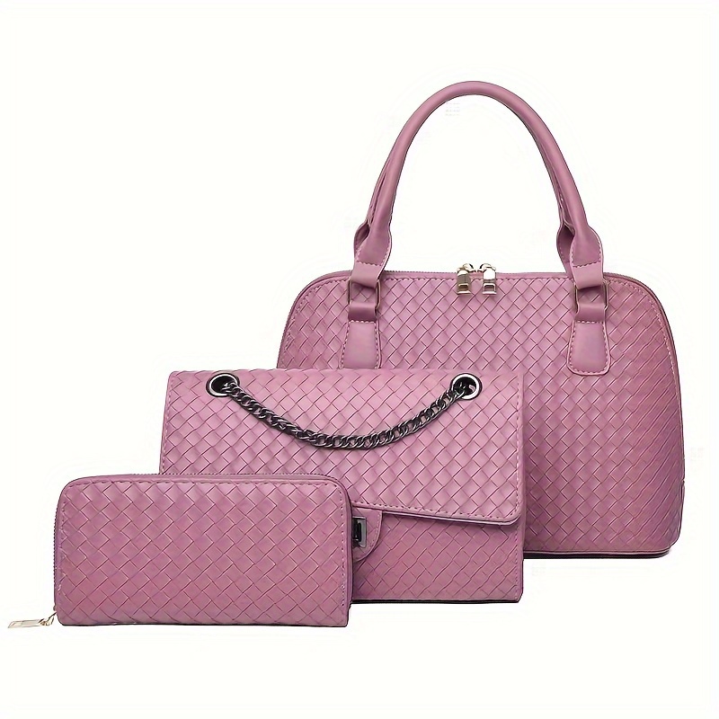 casual style womens pu leather bag set 3 piece solid color large capacity tote shoulder crossbody bags friendly with fixed straps and zipper closure polyester lined 2024 vintage european american fashion details 1
