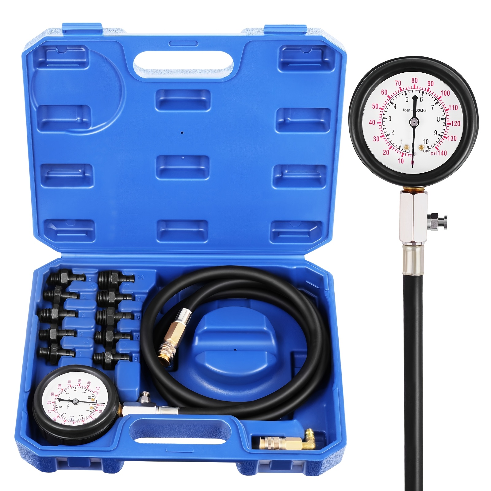 Engine Oil Pressure Test Kit, Fuel Pressure Test Kit | 0-140 Psi, Adapters, 1.2-meter Hose, Abs Material, Brand
