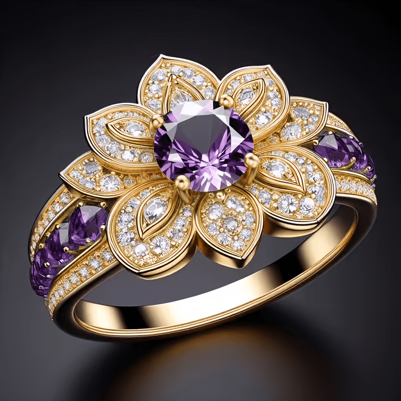 TEMU Angol Elegant Floral Women's Ring Accessory, Inlaid With Synthetic Synthetic Zirconia, Is Perfect For Anniversaries And Daily Wear, Making It An