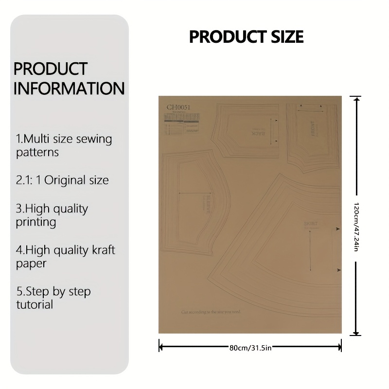 TEMU Lila Dress 9 Taglie (6M - 10Y) Modelli da Cucito, Modelli da Cucito di Abbigliamento in 1:1, Set per Principianti del Cucito, Modelli da Cucito