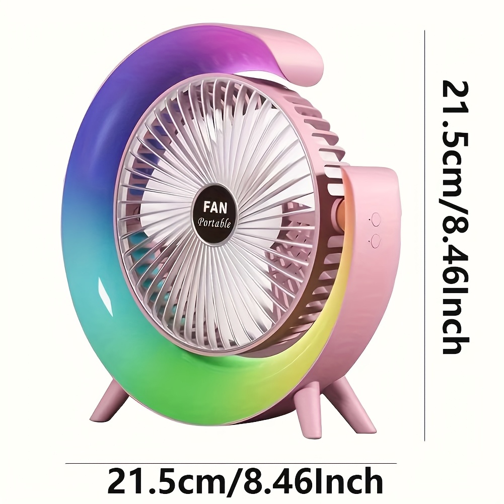 портативный usb-перезаряжаемый вентилятор с rgb-светом, регулируемым углом и 3-скоростным ветром – тихая работа, прохладный воздушный поток для офиса, общежития и использования на улице стильный круглый вентилятор , портативный вентилятор 1
