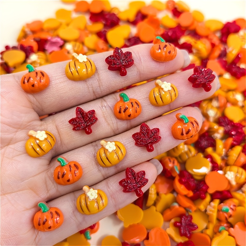 100pcs Autumn Series Resin Nail Additions, Including Pumpkins And - Bright Handmade Nail Decorations, Suitable For Weddings, Parties, Special Occasions, Halloween And Christmas, Durable Nail Additions