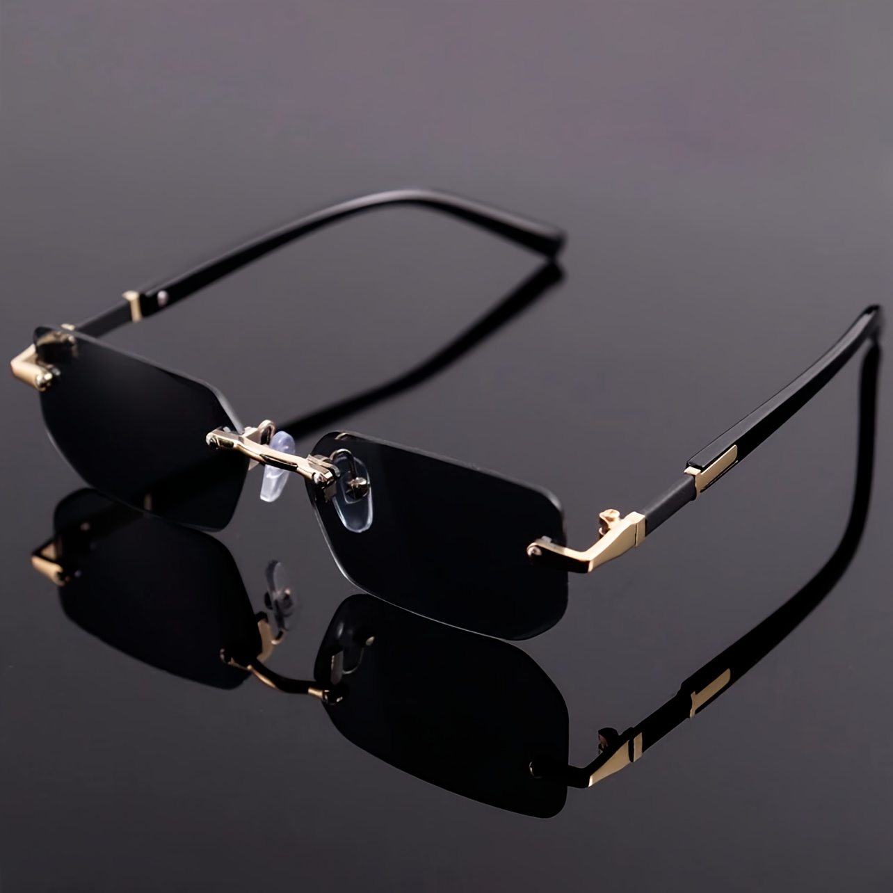 TEMU 1 Retro Frameless Fashion , Unisex Gold-tone Metal Frame Hip-hop Eyewear, Pc , Style For Hiking And