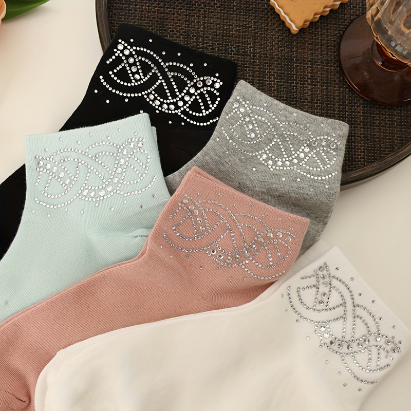 1/2/3/5 Pairs Of New Diamond Patterned Sparkling Diamond Women's Socks