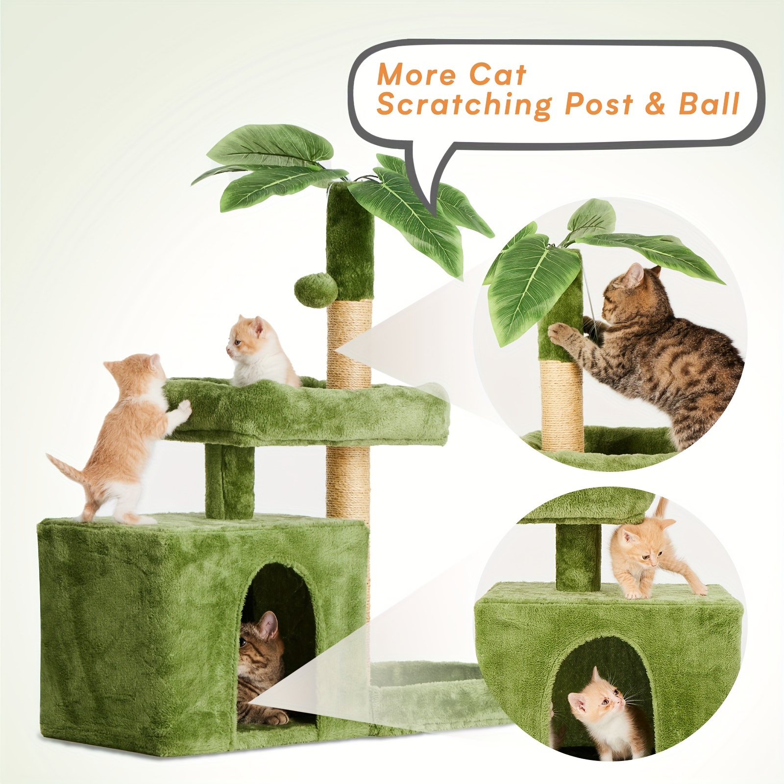 

Tscomon 31.5"cat Tree Cat Tower For Indoor Cats With Green Leaves Diy Rotatable Cat Tree, Grey
