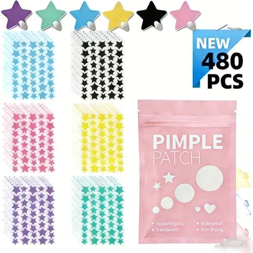 6 colors portable star pimple patch 480pcs waterproof hypoallergenic invisible patches