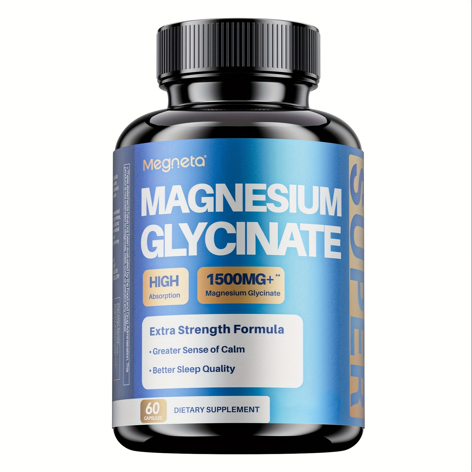 Megneta Magnesium Glycinate with Vitamins B6 & D3 for Sleep, Calm, Muscle & Heart Health, 60 Capsules