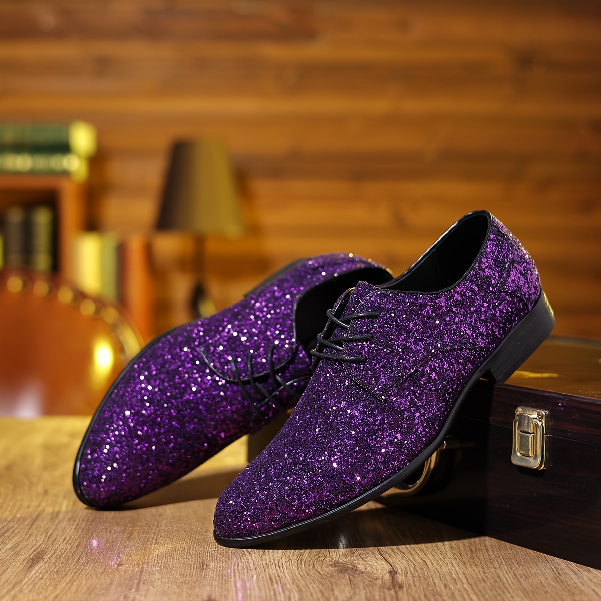 mens sparkling glitter dress shoes black synthetic cover - Temu Mauritius