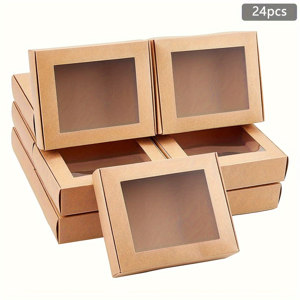 24pcs Box With Pvc Display Window Cardboard Gift Packaging Boxes For Wedding Gift Rectangle Camel 11x14.3x2.5cm