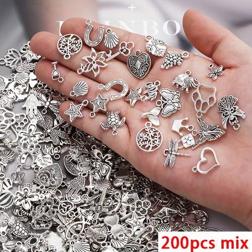 50 100 200pcs mixed alloy pendant charms vintage making supplies for bracelets necklaces accessories assorted shapes designs durable metal craft charms for crafting beading and diy projects craft charms beading accessories decorative pendants detailed