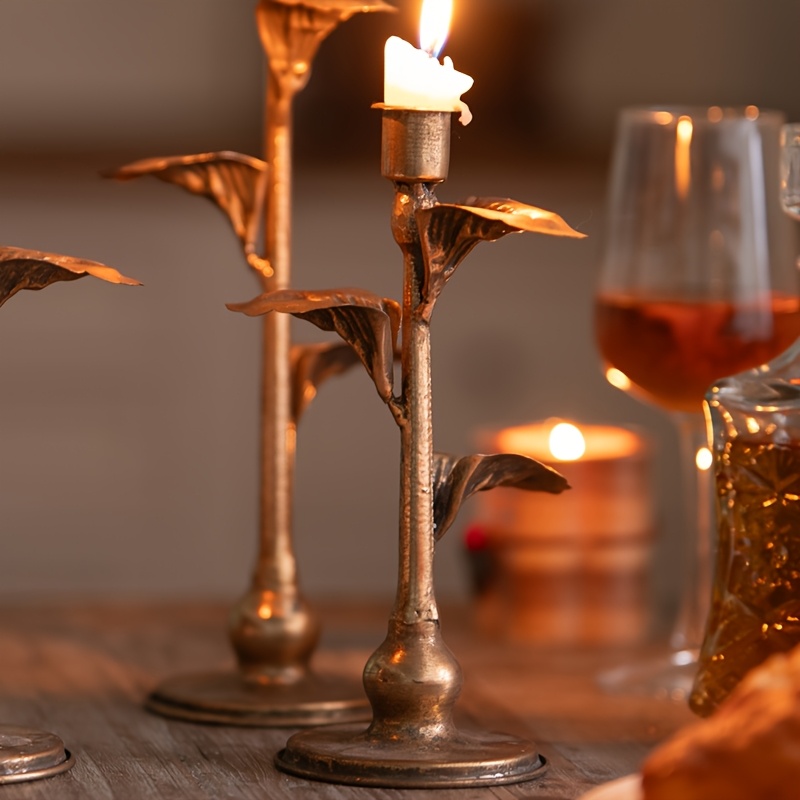 Set of 3 Vintage French Rustic Metal Candle Holders, Decorative Antique Rose Design Candlesticks, for Tabletop Decor, Christmas and Wedding Decorations